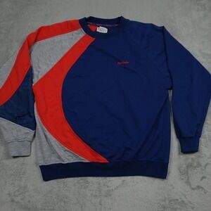 Vintage Reebok Sweater Mens Large Blue Red Gray Pullover Crew Neck 90s